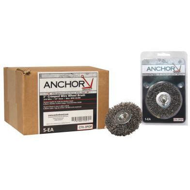 Anchor Brand Crimped Wheel Brushes, Bristle Diam:0.014 in, Bristle Material:Stainless Steel, Arbor Diam [Nom]:1/4 in