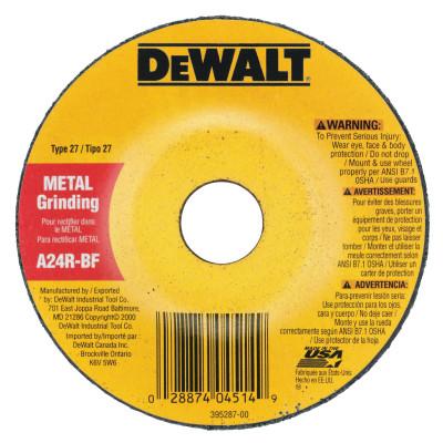 DeWalt® Type 27 Depressed Center Wheels, Abrasive Material:Aluminum Oxide, Grit:A24R, Speed [Max]:15,200 rpm, Dia. [Nom]:4 in