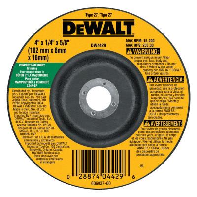 DeWalt® Type 27 Depressed Center Wheels, Abrasive Material:Silicon Carbide, Grit:C24R, Speed [Max]:15,200 rpm, Dia. [Nom]:4 in