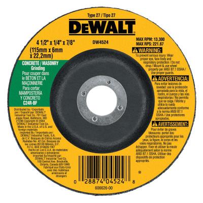 DeWalt® Type 27 Depressed Center Wheels, Abrasive Material:Silicon Carbide, Grit:C24R, Speed [Max]:13,300 rpm, Dia. [Nom]:4 1/2 in