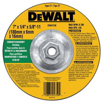 DeWalt® Type 27 Depressed Center Wheels, Abrasive Material:Silicon Carbide, Grit:C24R, Speed [Max]:8,700 rpm, Dia. [Nom]:7 in