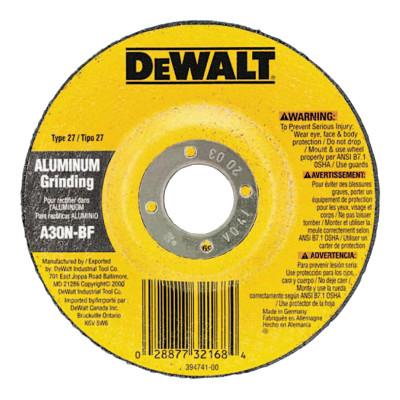 DeWalt® Type 27 Depressed Center Wheels, Abrasive Material:Aluminum Oxide, Grit:A30N, Speed [Max]:13,300 rpm, Dia. [Nom]:4 1/2 in