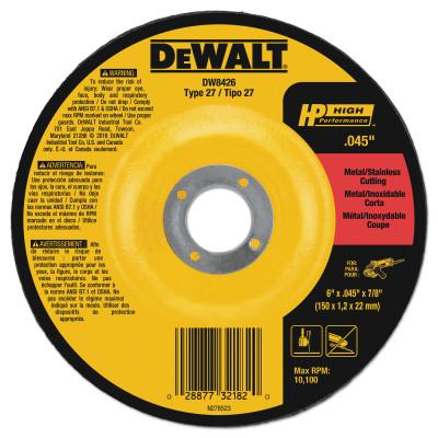DeWalt® Type 27 Depressed Center Wheels, Abrasive Material:Aluminum Oxide, Grit:A60T, Speed [Max]:10,100 rpm, Dia. [Nom]:6 in