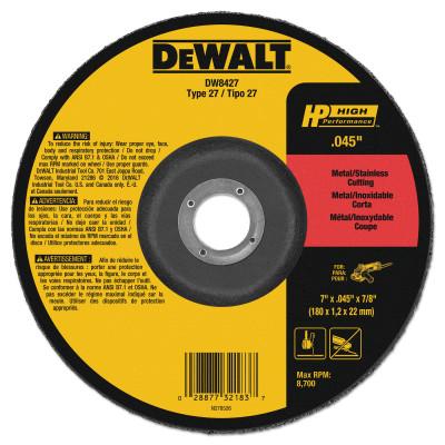 DeWalt® Type 27 Depressed Center Wheels, Abrasive Material:Aluminum Oxide, Grit:A60T, Speed [Max]:8,700 rpm, Dia. [Nom]:7 in