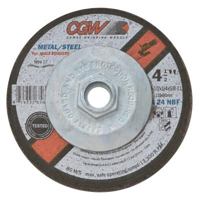 CGW Abrasives Depressed Center Wheels- 1/4" Grinding, Type 27, Arbor Diam [Nom]:5/8 in, Abrasive Material:Aluminum Oxide