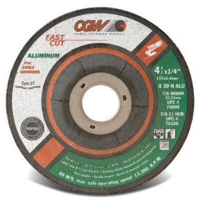CGW Abrasives Fast Cut Depressed Center Wheels - 1/4" Grinding, Type 27