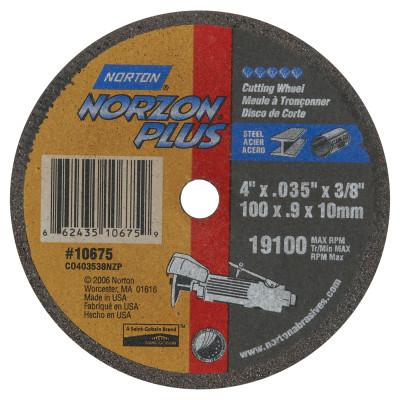 Norton Type 01 NorZon Plus Reinforced Cut-Off Wheels, Arbor Diam [Nom]:3/8 in