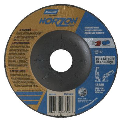 Norton Type 27 NorZon Plus Depressed Center Grinding Wheels, Arbor Diam [Nom]:7/8 in, Grit:24