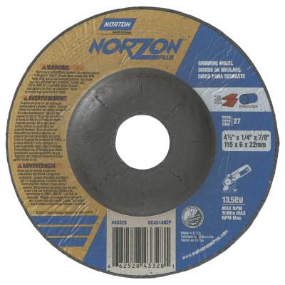 Norton Type 27 NorZon Plus Depressed Center Grinding Wheels, Arbor Diam [Nom]:5/8 in, Grit:20