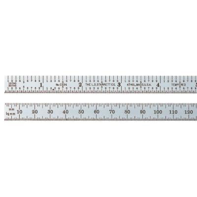 L.S. Starrett Steel Rules, Increment @ Scale:0.5 mm @ 1 mm; 1 mm @ 1 cm, Finish:Satin Chrome, Flexibility:Flexible, Graduation(s):No. 30 - 1/2mm one side; mm and 1/2mm on reverse