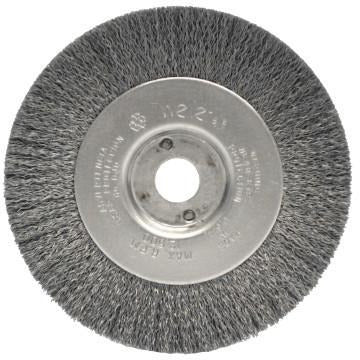 Weiler® Narrow Face Crimped Wire Wheels, Face Width:1/2 in, Bristle Material:Stainless Steel, Bristle Diam:0.0118 in, Arbor Diam [Nom]:1/2 in - 3/8 in