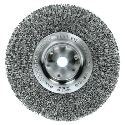 Weiler® Narrow Face Crimped Wire Wheels, Face Width:3/4 in, Bristle Material:Steel, Bristle Diam:0.008 in, Arbor Diam [Nom]:5/8 in - 1/2 in