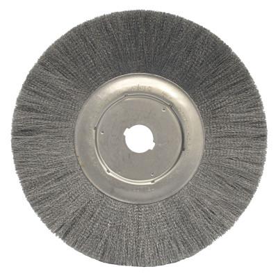 Weiler® Narrow Face Crimped Wire Wheels, Face Width:3/4 in, Bristle Material:Steel, Bristle Diam:0.014 in, Arbor Diam [Nom]:1 1/4 in