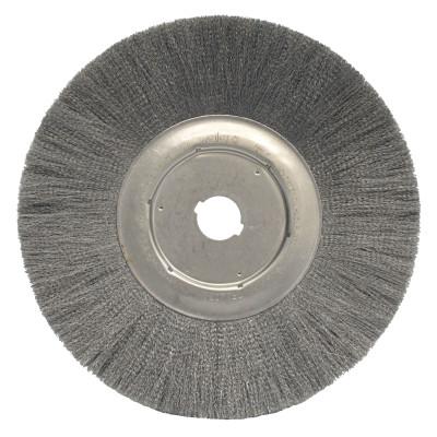 Weiler® Narrow Face Crimped Wire Wheels, Face Width:3/4 in, Bristle Material:Stainless Steel, Bristle Diam:0.0104 in, Arbor Diam [Nom]:1 1/4 in