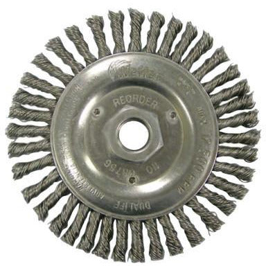 Weiler® Roughneck® Stringer Bead Wheels, Bristle Material:Steel, Speed [Max]:12,500 rpm, Bristle Diam:0.020 in, No. of Knots:38