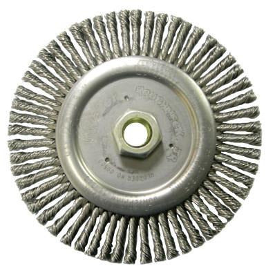 Weiler® Roughneck® Stringer Bead Wheels, Bristle Material:Stainless Steel, Speed [Max]:12,500 rpm, Bristle Diam:0.02 in, No. of Knots:56