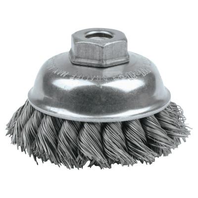 Weiler® Single Row Heavy-Duty Knot Wire Cup Brushes, Wire Material:Steel, Arbor Thread - TPI or Pitch:3/8 in - 24 UNF, Bristle Diam:0.023 in