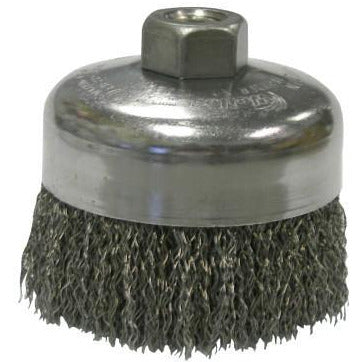 Weiler® Crimped Wire Cup Brushes, Wire Material:Stainless Steel, Trim Length [Nom]:1 3/8 in, Arbor Thread - TPI or Pitch:5/8 in - 11 UNC