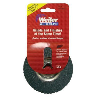 Weiler® Vortec Pro® Abrasive Flap Discs, Mounting:Arbor Hole, Grit:36, Speed [Max]:15,000 rpm