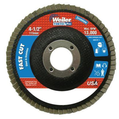 Weiler® Vortec Pro® Abrasive Flap Discs, Mounting:Arbor Hole, Grit:36, Speed [Max]:13,000 rpm