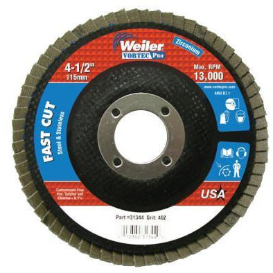 Weiler® Vortec Pro® Abrasive Flap Discs, Mounting:Arbor Hole, Grit:40, Speed [Max]:13,000 rpm