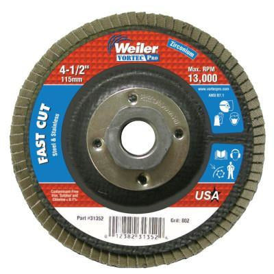 Weiler® Vortec Pro® Abrasive Flap Discs, Mounting:Threaded Hole, Grit:80, Speed [Max]:13,000 rpm