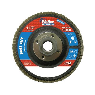 Weiler® Vortec Pro® Abrasive Flap Discs, Mounting:Threaded Hole, Grit:120, Speed [Max]:13,000 rpm