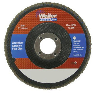 Weiler® Vortec Pro® Abrasive Flap Discs, Mounting:Arbor Hole, Grit:40, Speed [Max]:12,000 rpm