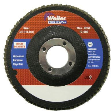 Weiler® Vortec Pro® Abrasive Flap Discs, Mounting:Arbor Hole, Grit:40, Speed [Max]:12,000 rpm
