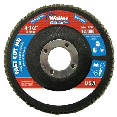 Weiler® Vortec Pro® Abrasive Flap Discs, Mounting:Arbor Hole, Grit:80, Speed [Max]:12,000 rpm