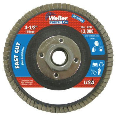 Weiler® Vortec Pro® Abrasive Flap Discs, Mounting:Threaded Hole, Grit:36, Speed [Max]:13,000 rpm