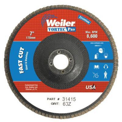 Weiler® Vortec Pro® Abrasive Flap Discs, Mounting:Arbor Hole, Grit:60, Speed [Max]:8,600 rpm