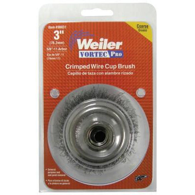 Weiler® Vortec Pro® Crimped Wire Cup Brushes, Wire Size [Nom]:0.014 in, Packing Type:Boxed