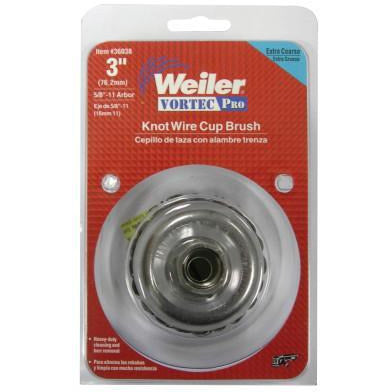 Weiler® Vortec Pro® Knot Wire Cup Brushes, Wire Size [Nom]:0.02 in, Packing Type:Boxed