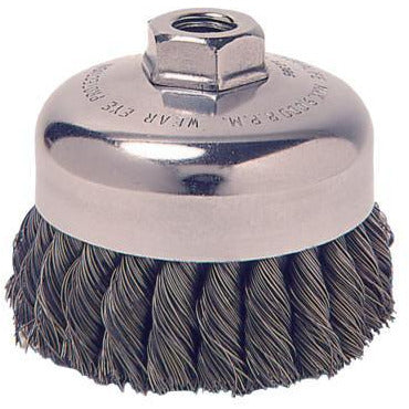 Weiler® Vortec Pro® Knot Wire Cup Brushes, Wire Size [Nom]:0.025 in, Packing Type:Boxed