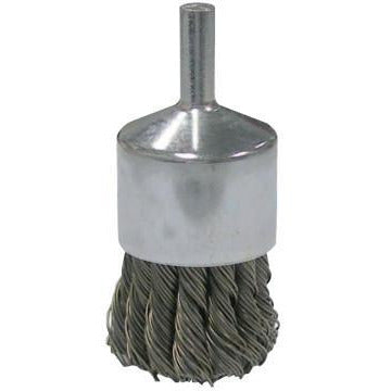 Weiler® Vortec Pro® Stem Mounted Knot Wire End Brushes, Bristle Diam:0.014 in