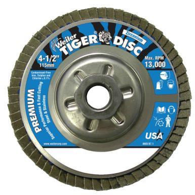 Weiler® Tiger® Disc Angled Style Flap Discs, Body Material:Aluminum Backing, Arbor Diam [Nom]:5/8 in