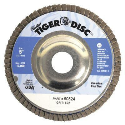 Weiler® Tiger® Disc Angled Style Flap Discs, Body Material:Aluminum Backing, Arbor Diam [Nom]:7/8 in