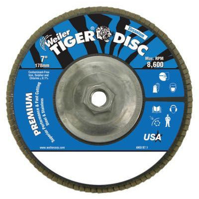 Weiler® Tiger® Disc Angled Style Flap Discs, Body Material:Aluminum Backing, Arbor Diam [Nom]:5/8 in