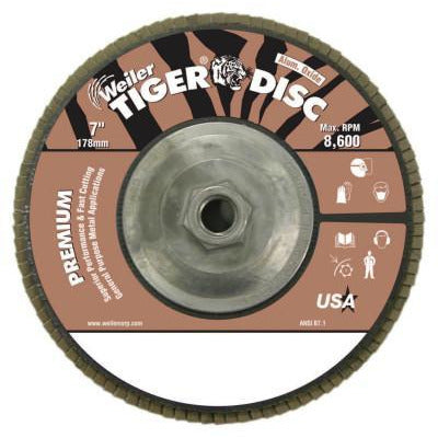 Weiler® Tiger® Disc Angled Style Flap Discs, Body Material:Phenolic Backing, Arbor Diam [Nom]:5/8 in - 11