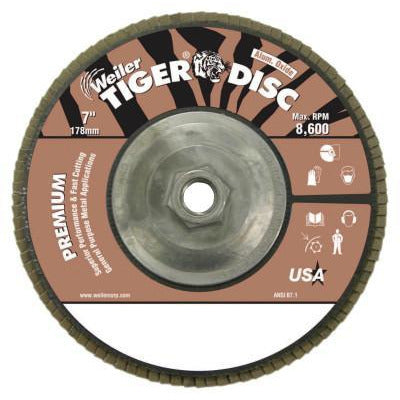 Weiler® Tiger® Disc Angled Style Flap Discs, Body Material:Phenolic Backing, Arbor Diam [Nom]:5/8 in