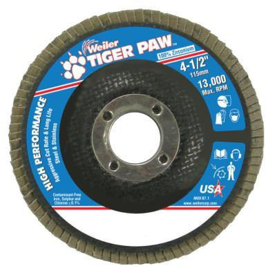 Weiler® Type 29 Tiger Paw™ Angled Flap Discs, Arbor Diam [Nom]:7/8 in