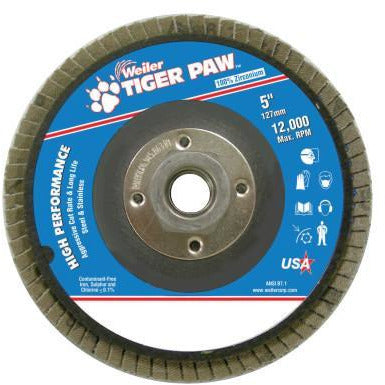 Weiler® Type 29 Tiger Paw™ Angled Flap Discs, Arbor Diam [Nom]:5/8 in