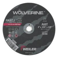 Weiler® Wolverine™ Thin Cutting Wheels, Tool Shape:Type 1, Grit:60, Arbor Diam [Nom]:3/8 in, Speed [Max]:19,000 rpm