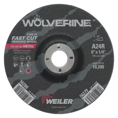 Weiler® Wolverine™ Thin Cutting Wheels, Tool Shape:Type 27, Grit:24, Arbor Diam [Nom]:7/8 in, Speed [Max]:10,200 rpm