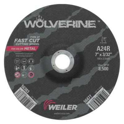 Weiler® Wolverine™ Thin Cutting Wheels, Tool Shape:Type 27, Grit:24, Arbor Diam [Nom]:7/8 in, Speed [Max]:8,500 rpm