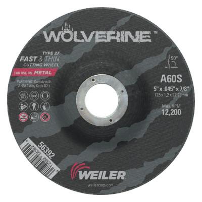 Weiler® Wolverine™ Thin Cutting Wheels, Tool Shape:Type 27, Grit:60, Arbor Diam [Nom]:7/8 in, Speed [Max]:12,200 rpm