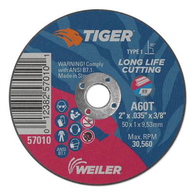 Weiler® Tiger Aluminum Oxide Type 1 Cutting Wheel, Arbor Diam [Nom]:1/4 in
