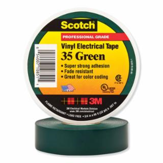 Scotch Vinyl Electrical Color Coding Tapes 35, 66 ft x 3/4 in, Green