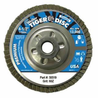 Tiger Disc Angled Style Flap Discs, 4 1/2", 60 Grit, 5/8 Arbor, Aluminum Back